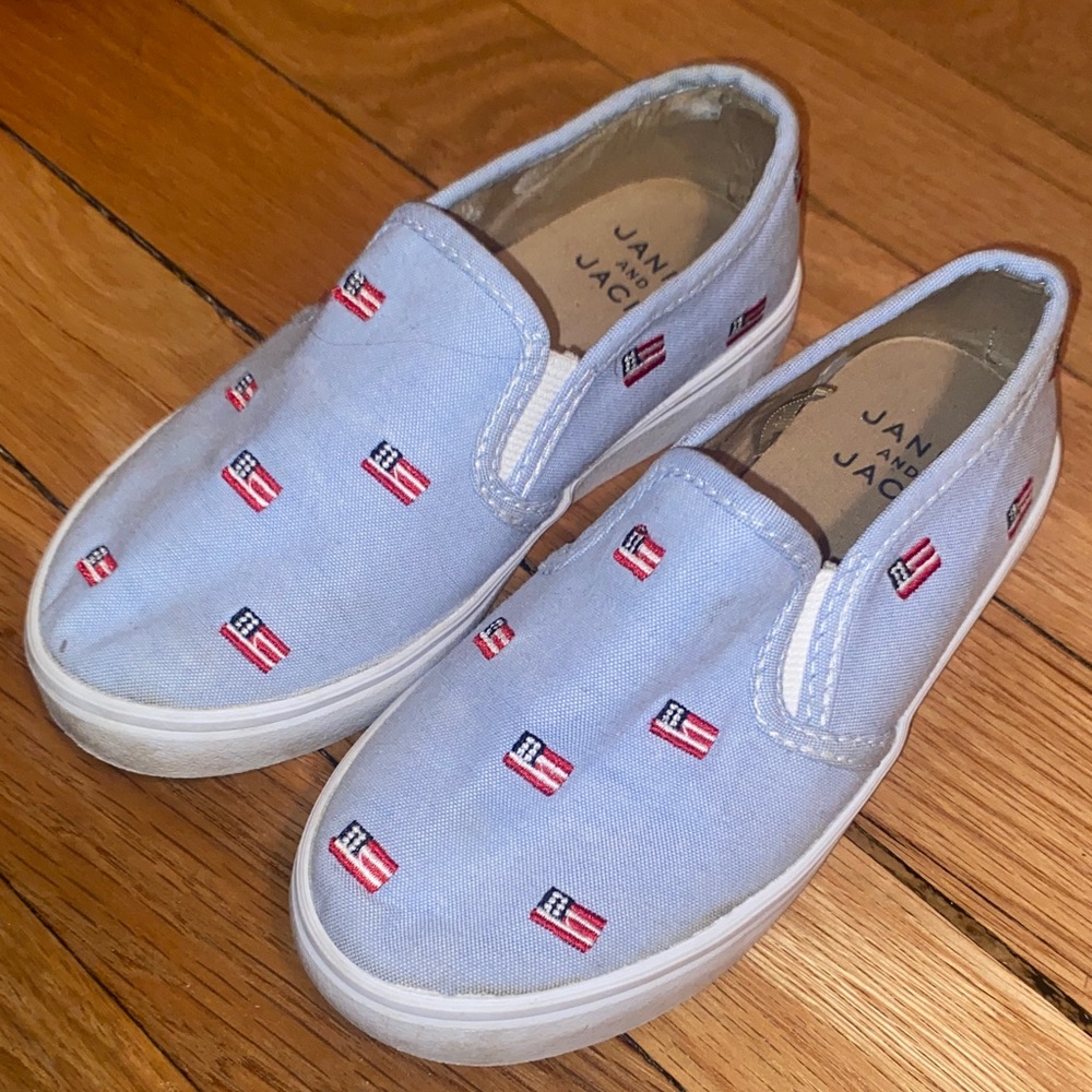 Janie and Jack Kids Blue Slip-On Sneakers with Flag Pattern